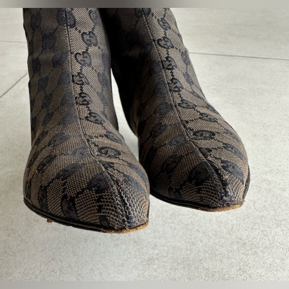 Gucci Vintage 90'S Brown GG Monogram Canvas Boots Wood Heels US 6B - Picture 6 of 16
